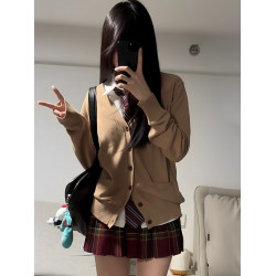 春秋jk製服套裝開衫毛衣女日系學院風V領長袖針織衫聖誕紅色格裙