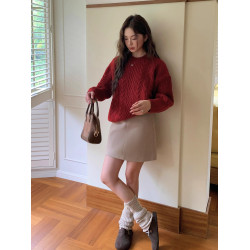 新年紅！慵嬾風加厚麻花毛衣女秋冬聖誕紅寬鬆顯瘦針織衫長袖上衣