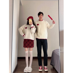 情侶裝秋冬季新款超火套頭聖誕紅色愛心毛衣針織衫領証登記衣服