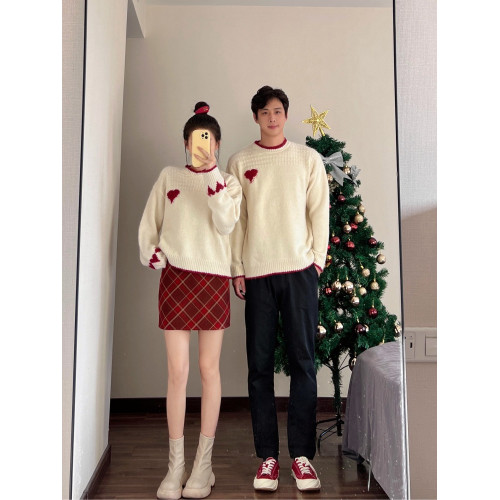 情侶裝秋冬季新款超火套頭聖誕紅色愛心毛衣針織衫領証登記衣服 情侶裝秋冬季新款超火套頭聖誕紅色愛心毛衣針織衫領証登記衣服