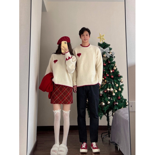 情侶裝秋冬季新款超火套頭聖誕紅色愛心毛衣針織衫領証登記衣服 情侶裝秋冬季新款超火套頭聖誕紅色愛心毛衣針織衫領証登記衣服