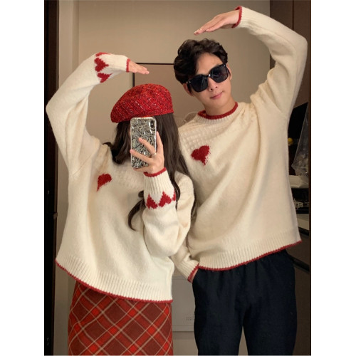 情侶裝秋冬季新款超火套頭聖誕紅色愛心毛衣針織衫領証登記衣服 情侶裝秋冬季新款超火套頭聖誕紅色愛心毛衣針織衫領証登記衣服