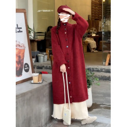 今年流行漂亮慵懶高級感毛衣外套女款冬季聖誕紅色針織中長款開衫