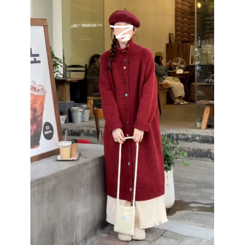 今年流行漂亮慵懶高級感毛衣外套女款冬季聖誕紅色針織中長款開衫 今年流行漂亮慵懶高級感毛衣外套女款冬季聖誕紅色針織中長款開衫