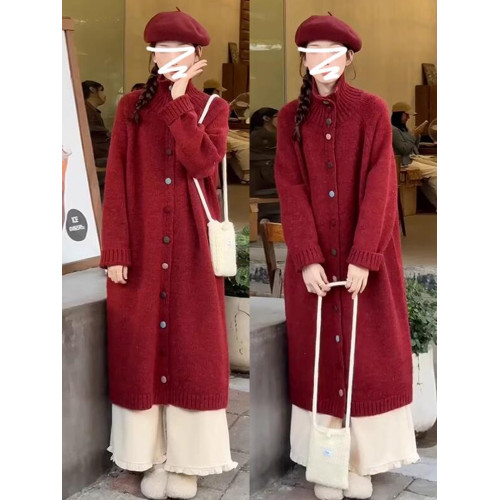 今年流行漂亮慵懶高級感毛衣外套女款冬季聖誕紅色針織中長款開衫 今年流行漂亮慵懶高級感毛衣外套女款冬季聖誕紅色針織中長款開衫