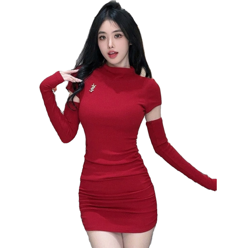 聖誕紅色連衣裙女2025早秋季新款辣妹收腰顯瘦性感打底包臀短裙子