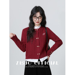 聖誕紅色假兩件毛衣外套女2026秋冬新款襯衫拼接針織開衫短款上衣