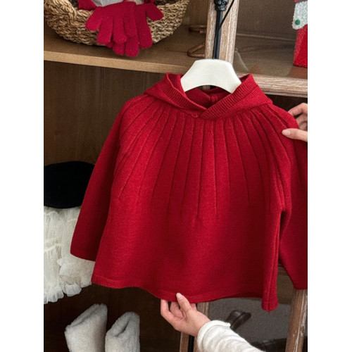 女寶韓版針織衫女孩冬季聖誕紅色洋氣寶寶連帽小紅帽鬭篷毛衣年服 女寶韓版針織衫女孩冬季聖誕紅色洋氣寶寶連帽小紅帽鬭篷毛衣年服