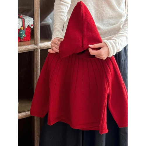 女寶韓版針織衫女孩冬季聖誕紅色洋氣寶寶連帽小紅帽鬭篷毛衣年服 女寶韓版針織衫女孩冬季聖誕紅色洋氣寶寶連帽小紅帽鬭篷毛衣年服