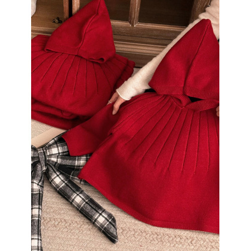 女寶韓版針織衫女孩冬季聖誕紅色洋氣寶寶連帽小紅帽鬭篷毛衣年服 女寶韓版針織衫女孩冬季聖誕紅色洋氣寶寶連帽小紅帽鬭篷毛衣年服