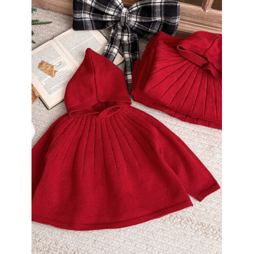 女寶韓版針織衫女孩冬季聖誕紅色洋氣寶寶連帽小紅帽鬭篷毛衣年服 女寶韓版針織衫女孩冬季聖誕紅色洋氣寶寶連帽小紅帽鬭篷毛衣年服