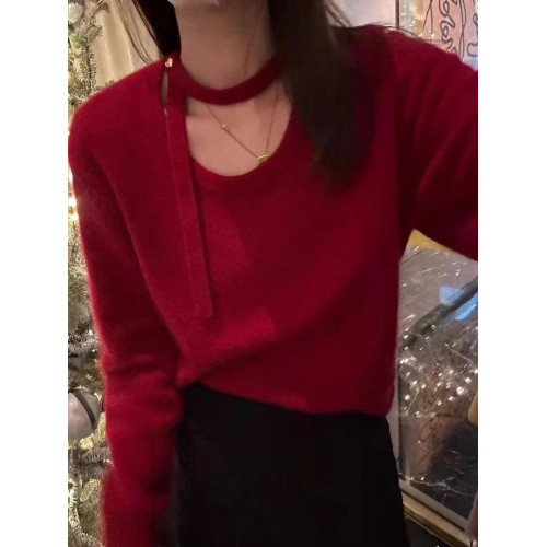 冬季新款韓國東大門氣質純色愛心飄帶針織新年聖誕紅毛衣 冬季新款韓國東大門氣質純色愛心飄帶針織新年聖誕紅毛衣