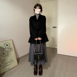 200斤特大碼女裝歐美風新年聖誕紅黑色毛呢外套