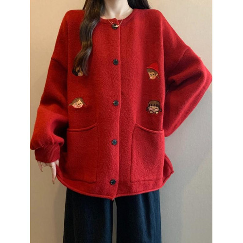 紅色針織衫毛衣開衫外套女2025新款超火韓系秋冬大碼胖mm聖誕上衣 紅色針織衫毛衣開衫外套女2025新款超火韓系秋冬大碼胖mm聖誕上衣