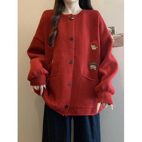 紅色針織衫毛衣開衫外套女2025新款超火韓系秋冬大碼胖mm聖誕上衣 紅色針織衫毛衣開衫外套女2025新款超火韓系秋冬大碼胖mm聖誕上衣