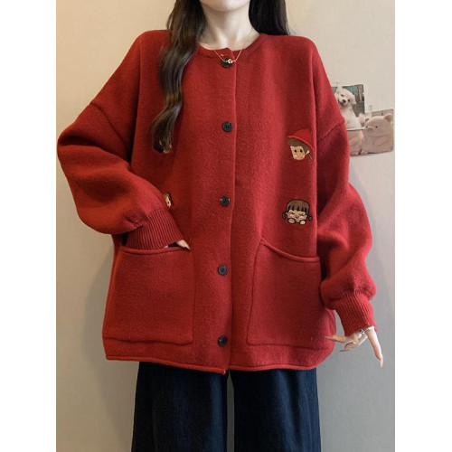 紅色針織衫毛衣開衫外套女2025新款超火韓系秋冬大碼胖mm聖誕上衣 紅色針織衫毛衣開衫外套女2025新款超火韓系秋冬大碼胖mm聖誕上衣