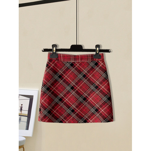 設計感純欲辣妹女秋冬新款聖誕紅掛脖不規則毛衣格紋短裙兩件套裝 設計感純欲辣妹女秋冬新款聖誕紅掛脖不規則毛衣格紋短裙兩件套裝