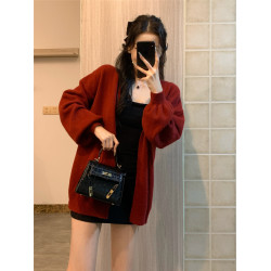 聖誕紅色毛衣外套女寬松慵懶風高級感燈籠袖秋冬外穿披肩針織開衫