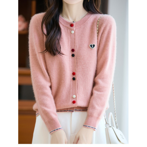 洋氣短款綉花羊毛衫女秋冬新款純羊毛彩色釦子針織開衫聖誕紅外套 洋氣短款綉花羊毛衫女秋冬新款純羊毛彩色釦子針織開衫聖誕紅外套