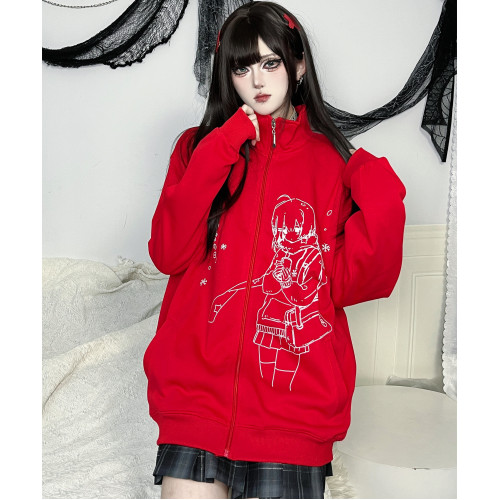 車日時 初雪日聖誕紅原創立領拉鍊外套加絨日系萌感宅宅 車日時 初雪日聖誕紅原創立領拉鍊外套加絨日系萌感宅宅