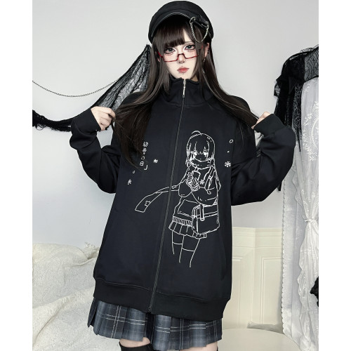 車日時 初雪日聖誕紅原創立領拉鍊外套加絨日系萌感宅宅 車日時 初雪日聖誕紅原創立領拉鍊外套加絨日系萌感宅宅