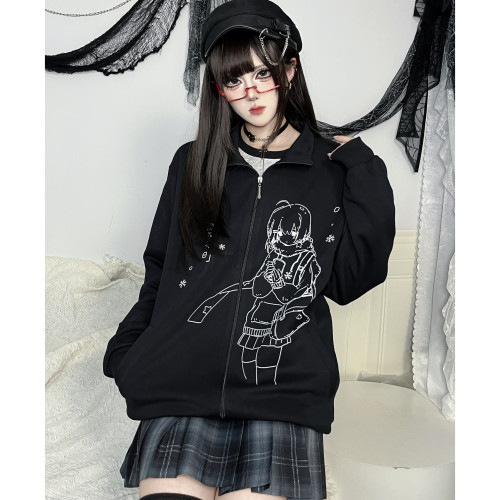 車日時 初雪日聖誕紅原創立領拉鍊外套加絨日系萌感宅宅 車日時 初雪日聖誕紅原創立領拉鍊外套加絨日系萌感宅宅