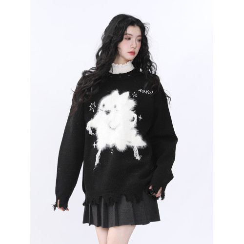 AONW慵懶風小幽靈不規則毛衣寬松休閒外套聖誕紅色針織衫上衣女 AONW慵懶風小幽靈不規則毛衣寬松休閒外套聖誕紅色針織衫上衣女