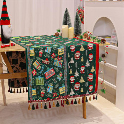 聖誕節聖誕老人印花餐桌墊裝飾雪尼爾提花桌旗創意印花餐桌裝飾