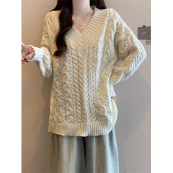 過年聖誕紅色V領正肩毛衣女2025春新款大碼胖mm慵懶風麻花針織衫