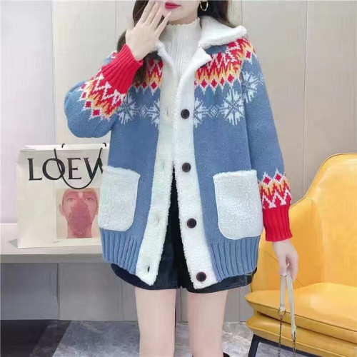 聖誕紅色開衫毛衣女2025年秋冬新款寬松外穿加厚慵懶風羊羔毛外套