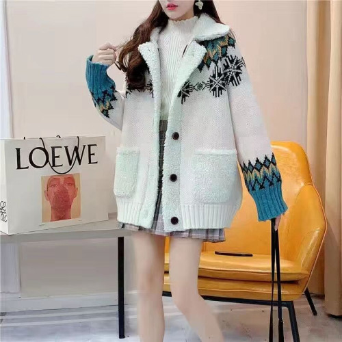 聖誕紅色開衫毛衣女2025年秋冬新款寬松外穿加厚慵懶風羊羔毛外套