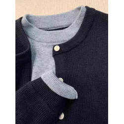 新年紅色高級感假兩件聖誕紅針織衫女秋冬慵懶風圓領打底內搭毛衣