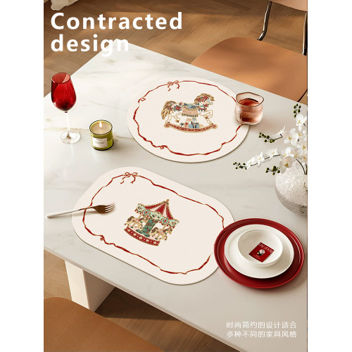法式復古木馬聖誕新年塞拉斯蒂婭皮革餐桌墊家用碗墊隔熱墊防水墊 法式復古木馬聖誕新年塞拉斯蒂婭皮革餐桌墊家用碗墊隔熱墊防水墊