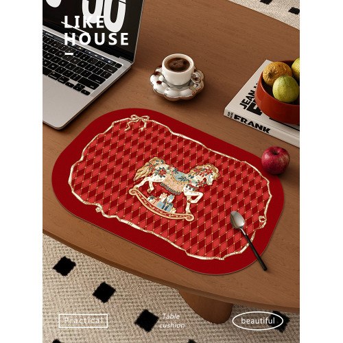 法式復古木馬聖誕新年塞拉斯蒂婭皮革餐桌墊家用碗墊隔熱墊防水墊 法式復古木馬聖誕新年塞拉斯蒂婭皮革餐桌墊家用碗墊隔熱墊防水墊