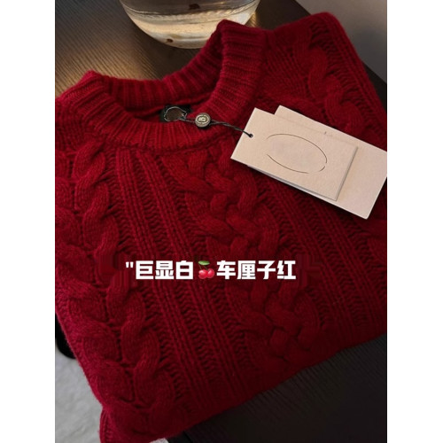 法式超好看聖誕紅色軟糯麻花毛衣女秋冬高級感別致套頭針織衫上衣