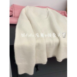 新年聖誕紅色浣熊絨v領毛衣女秋冬軟糯慵懶風針織衫寬松內搭上衣