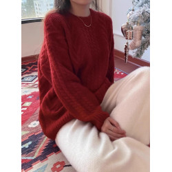 新年車厘子聖誕紅色套頭毛衣寬松慵懶風秋冬加厚麻花本命年外穿女