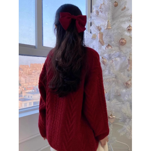 新年車厘子聖誕紅色套頭毛衣寬松慵懶風秋冬加厚麻花本命年外穿女 新年車厘子聖誕紅色套頭毛衣寬松慵懶風秋冬加厚麻花本命年外穿女