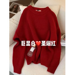 復古高級感聖誕紅色浣熊絨套頭毛衣女秋冬慵懶風本命年新年針織衫