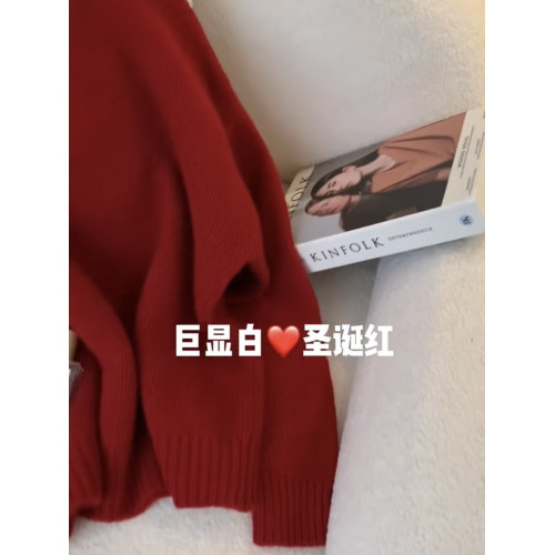 復古高級感聖誕紅色浣熊絨套頭毛衣女秋冬慵懶風本命年新年針織衫 復古高級感聖誕紅色浣熊絨套頭毛衣女秋冬慵懶風本命年新年針織衫