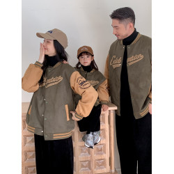 親子裝外套2025冬季韓版一家三四口夾棉棒球服棉服全家裝加厚上衣