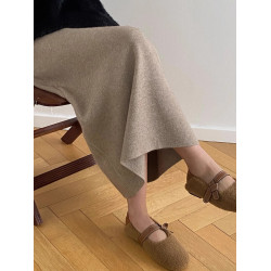 聖誕紅色羊毛針織半身裙女秋冬高腰直筒包臀裙高級感a字毛呢長裙