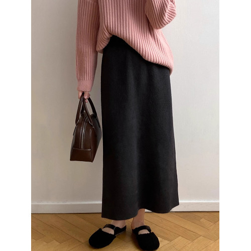 聖誕紅色羊毛針織半身裙女秋冬高腰直筒包臀裙高級感a字毛呢長裙