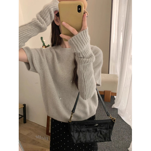 韓系氛圍感聖誕紅色袖套毛衣女2025冬季新年針織打底內搭釘珠上衣