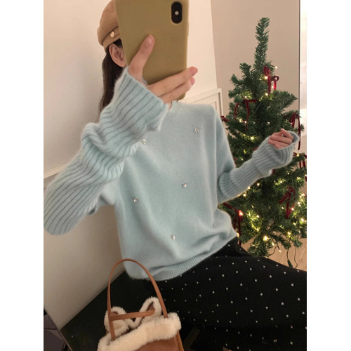 韓系氛圍感聖誕紅色袖套毛衣女2025冬季新年針織打底內搭釘珠上衣