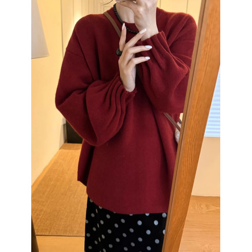 新年聖誕紅色浣熊絨中長款毛衣女秋冬軟糯慵懶高級感套頭針織上衣 新年聖誕紅色浣熊絨中長款毛衣女秋冬軟糯慵懶高級感套頭針織上衣
