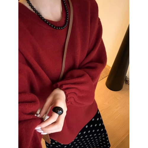 新年聖誕紅色浣熊絨中長款毛衣女秋冬軟糯慵懶高級感套頭針織上衣 新年聖誕紅色浣熊絨中長款毛衣女秋冬軟糯慵懶高級感套頭針織上衣