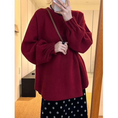 新年聖誕紅色浣熊絨中長款毛衣女秋冬軟糯慵懶高級感套頭針織上衣 新年聖誕紅色浣熊絨中長款毛衣女秋冬軟糯慵懶高級感套頭針織上衣