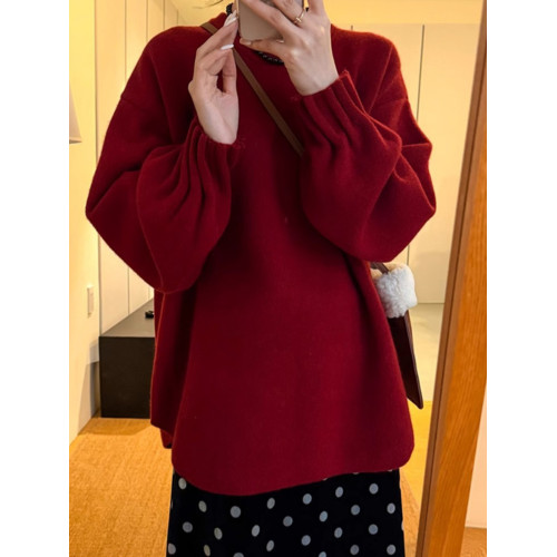 新年聖誕紅色浣熊絨中長款毛衣女秋冬軟糯慵懶高級感套頭針織上衣 新年聖誕紅色浣熊絨中長款毛衣女秋冬軟糯慵懶高級感套頭針織上衣