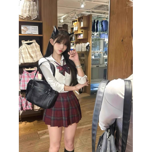 玄jk製服裙正版學院風高腰百褶裙女校供感聖誕紅色格裙狗短半身裙